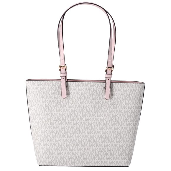 Michael Kors Jet Set Travel Medium Double Pocket Tote Vanilla MK Blush Pink - Picture 6 of 9